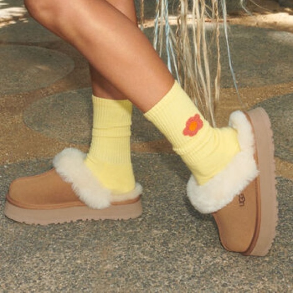 Ugg Chestnut Disquette Platform Mule/Slipper/Slides EUC Like New US W-9